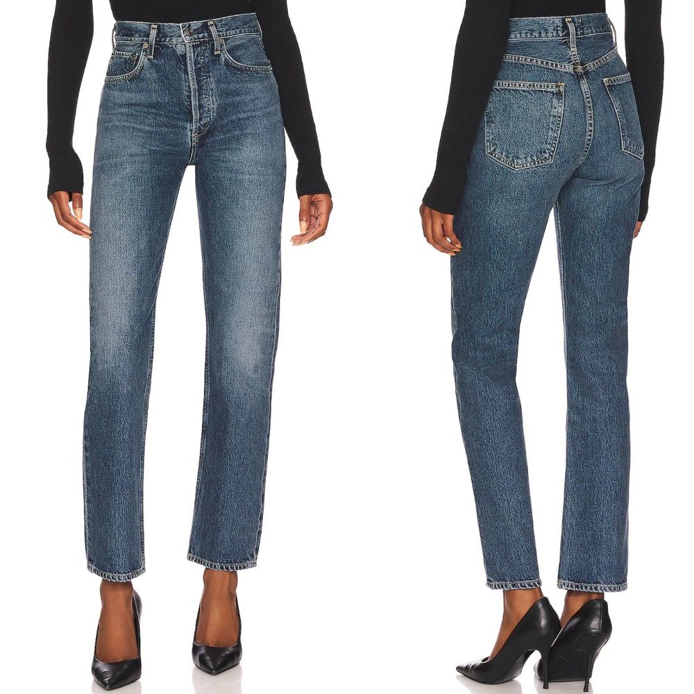 AGOLDE 90's Pinch Waist Jeans in Portrait Dark Wash Denim Straight Leg 26